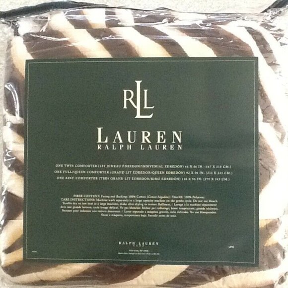 Ralph Lauren Zanzibar Grassland Zebra 100% Cotton 66x86 inch TWIN Bed Comforter - Picture 3 of 8